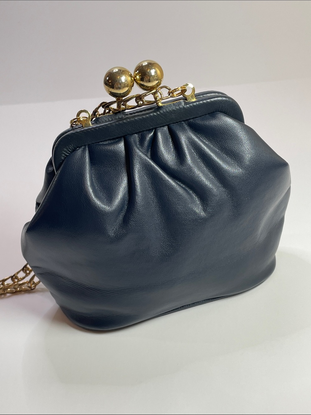 Jeanne Lottie Navy Leather Kiss-Lock Chain Crossbody Bag - Picture 2 of 15